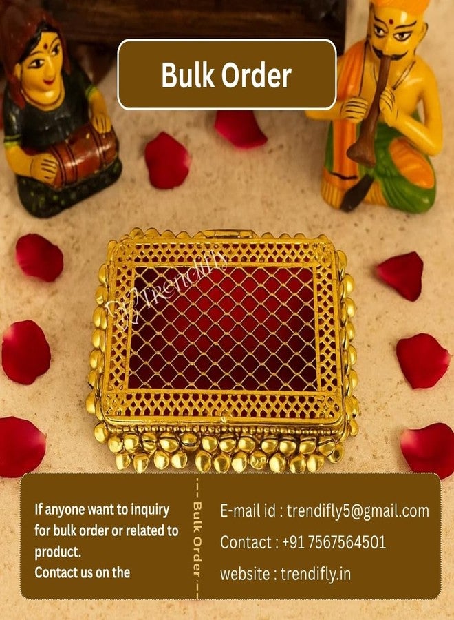 Trendifly Ghungroo Metal Shagun Silver Gold Coin Sikka Chain Storage Anklet Holder Box | Gifting Purpose Decorative Ginni Dibbi | Wedding House Ceremony Pooja Babyshower Rakhi Diwali Return Gift Box - Image 5